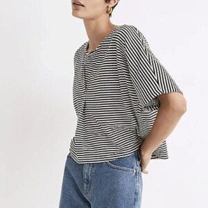 Madewell Black & White Striped Double-Faced Jersey Henley Tee Top M
